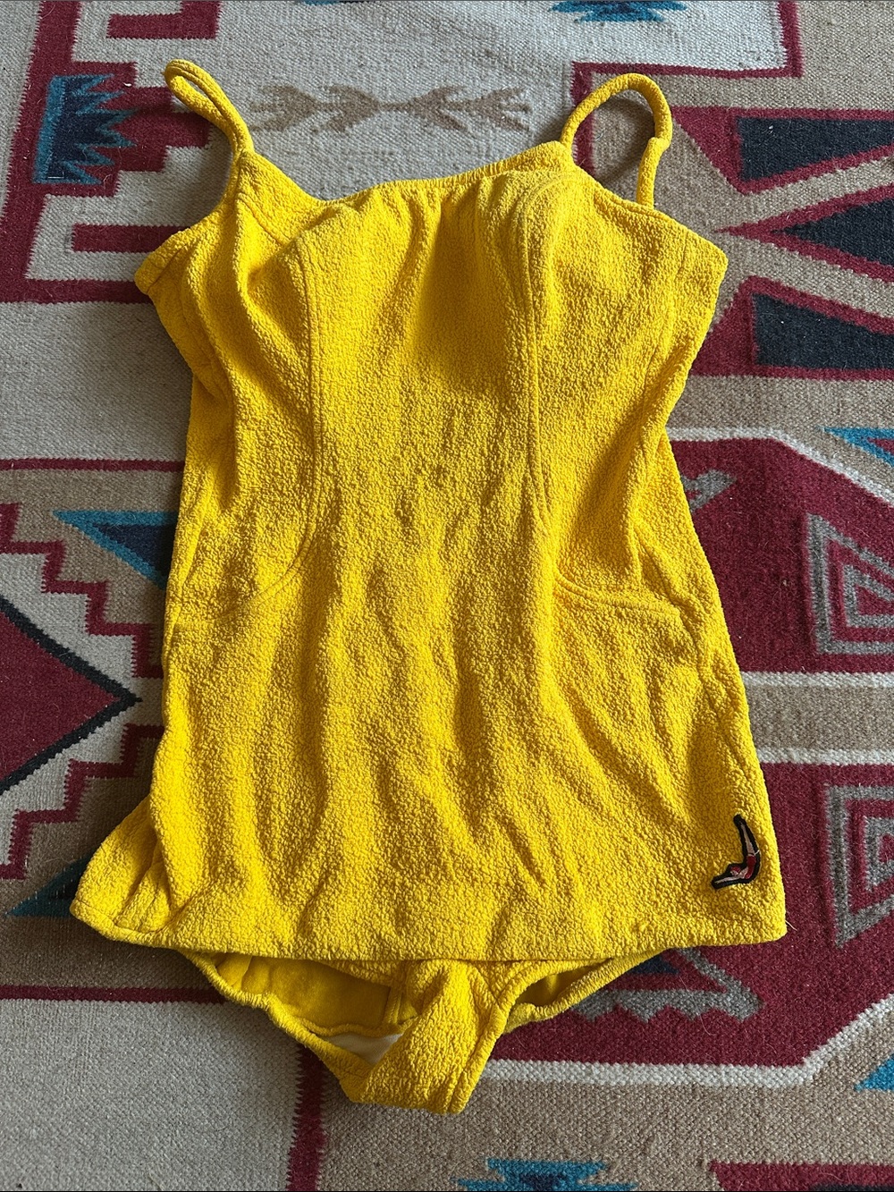 Vintage Yellow Jantzen 1950s Textured Beach Swimsuit Pinup